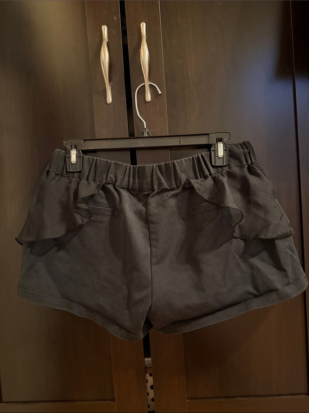 Black Women's Ruffle Layered Shorts - Picture 2 of 3